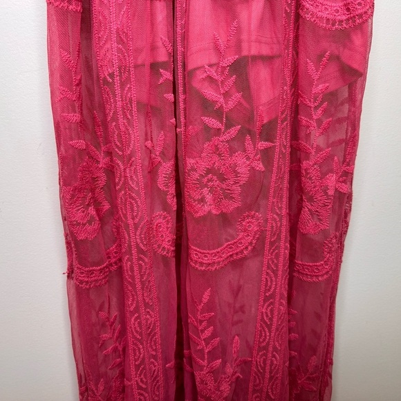Honey Punch Pink Lace Romper Maxi Dress Size Small Plunging Neckline Feminine - Picture 9 of 15
